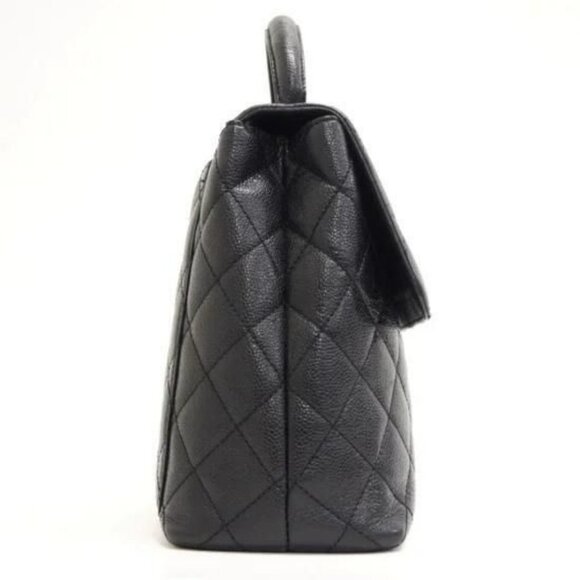 Authentic CHANEL 24K CC Caviar Vintage Kelly Quilted Flap Bag Black Purse Handle - Picture 4 of 15